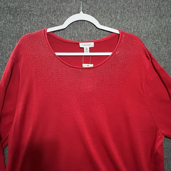 Calvin Klein Red Sparkle Long Sleeve Top Womens Plus Size 3X New with Tags - Picture 2 of 8
